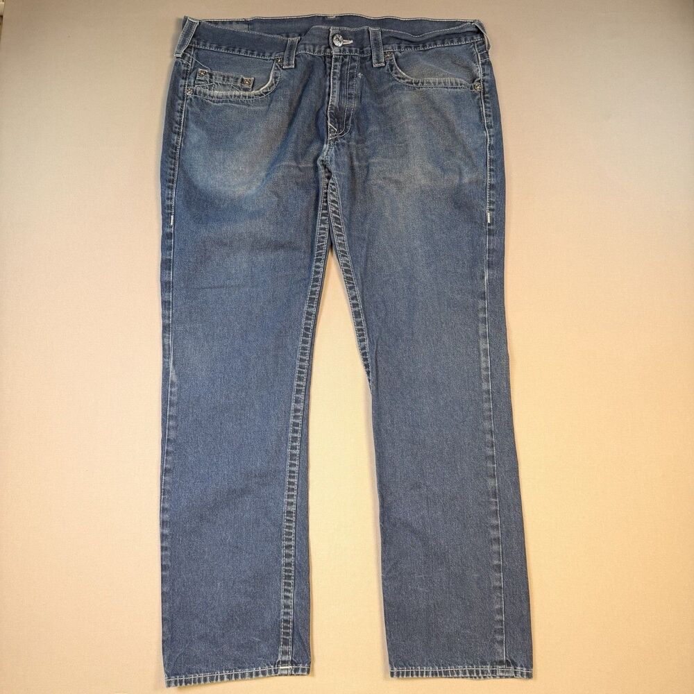 True Religion Mens Blue Skinny No Flap Relaxed Jeans Size 40 x 32 Distressed